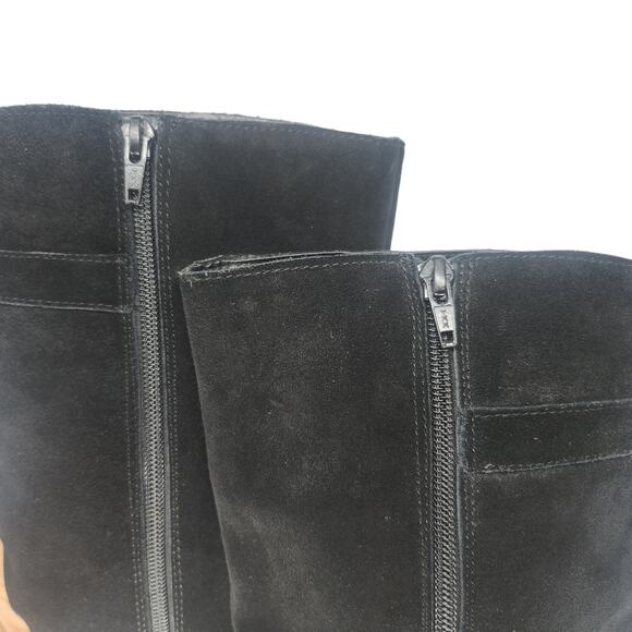 Black Suede Riding Boots Womens 6 Knee High Low Heel Leather Zipper Side - Picture 7 of 12